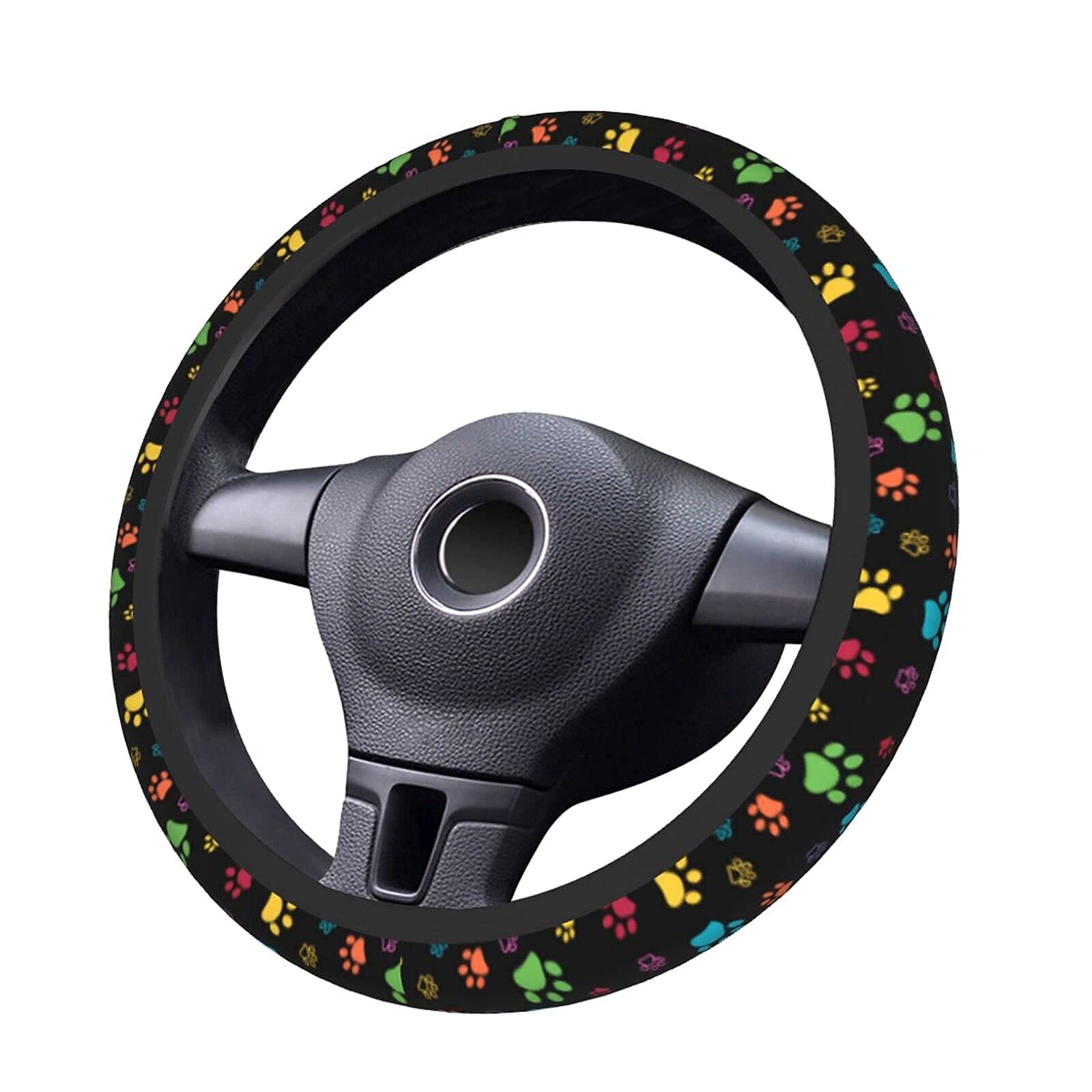 Dog Paw Print Steering Wheel Covers Universal 15 Inch Non Slip Neoprene Steering Wheel Protector Cover For Men Women Teen