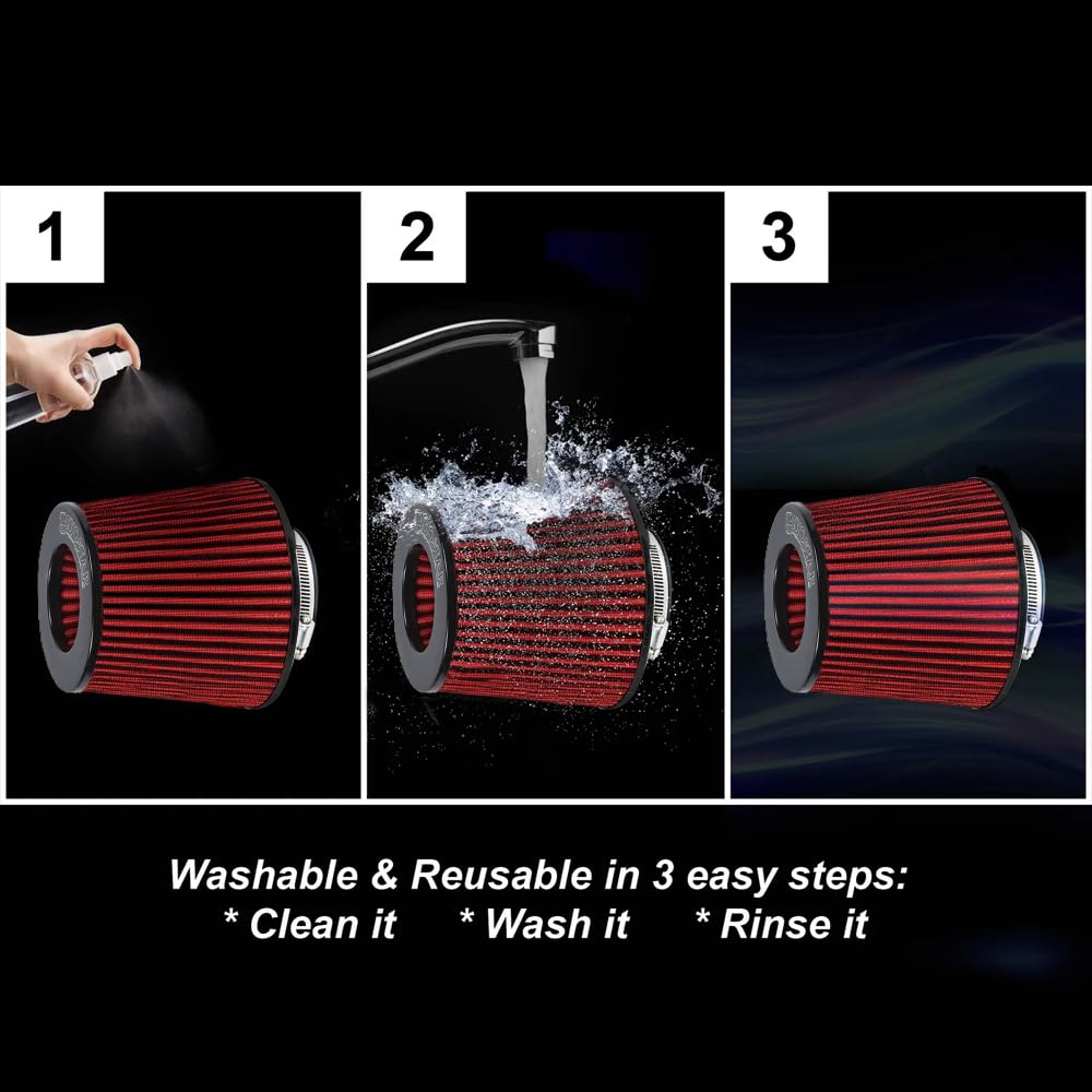 Kyostar Universal Red 3.5 Inch 89Mm Air Intake Cone Filter Replacement Quality Dry Air Filter