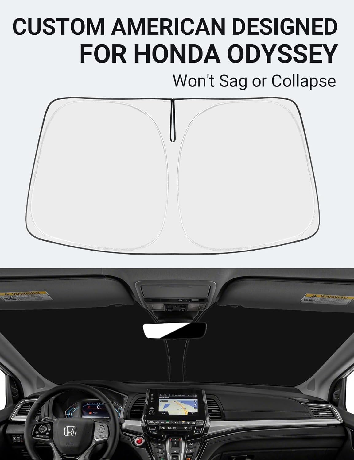 Proadsy 2025 Upgrade Windshield Sun Shade Custom Fit Honda Odyssey 2018-2024 2025 4-Layer Foldable Front Sunshade Protector Sun