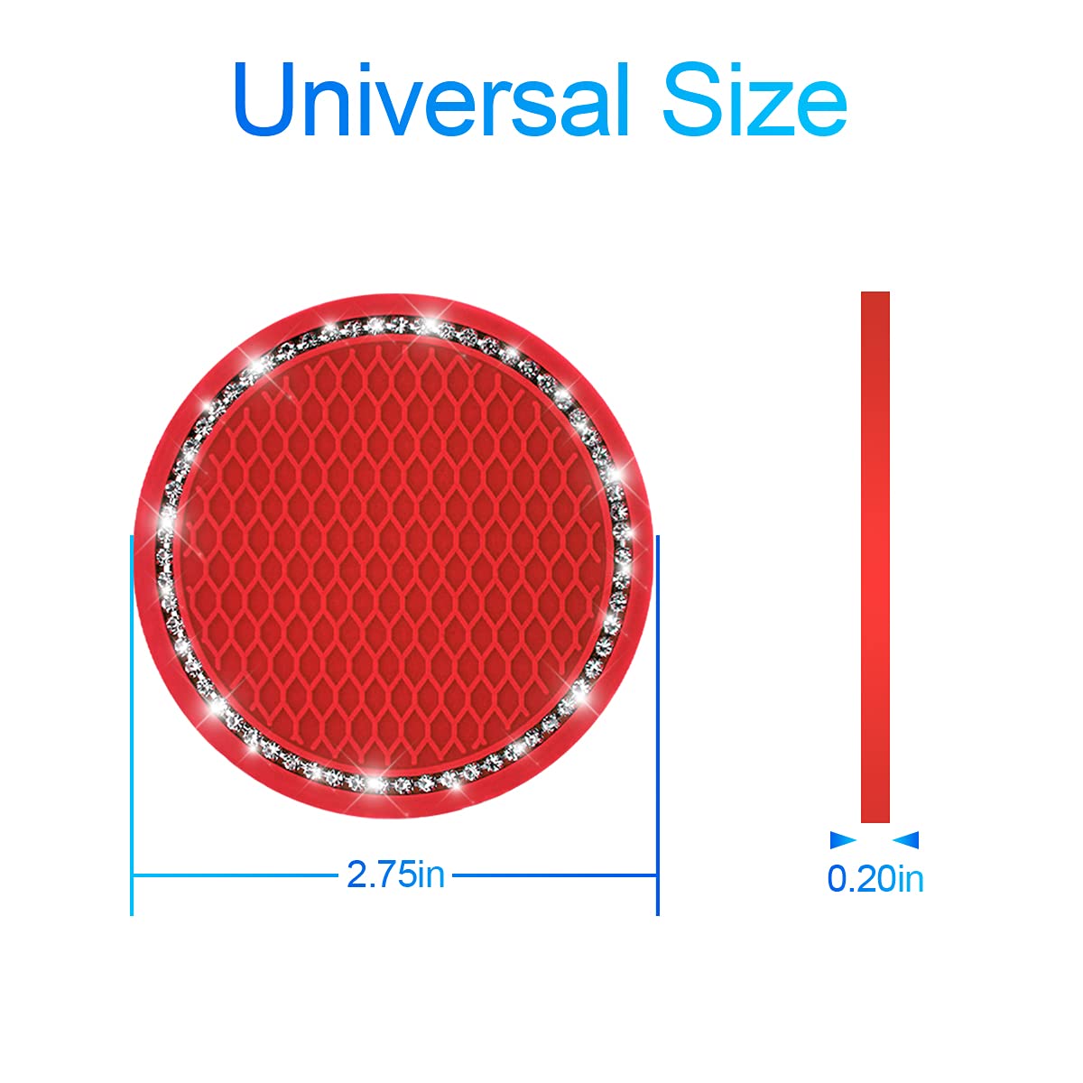 2Pcs Universal Bling Car Cup Coaster,Rhinestone Car Accessories 2.75 Inch Car Cup Holder Insert Mat Pad Set,Suitable For Most Car Interior (Red/White)