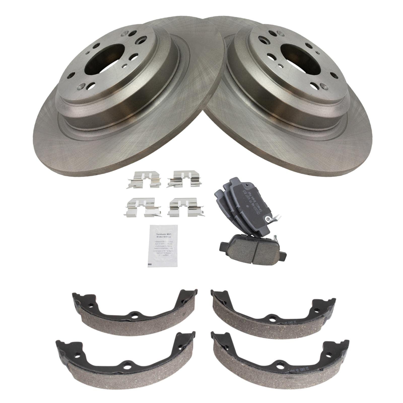 Trq Rear Brake Pad & Rotor Kit Brake Pads Brake Rotor Parking Brake Shoe Set Ceramic Compatible With 2009-2014 Acura Tl