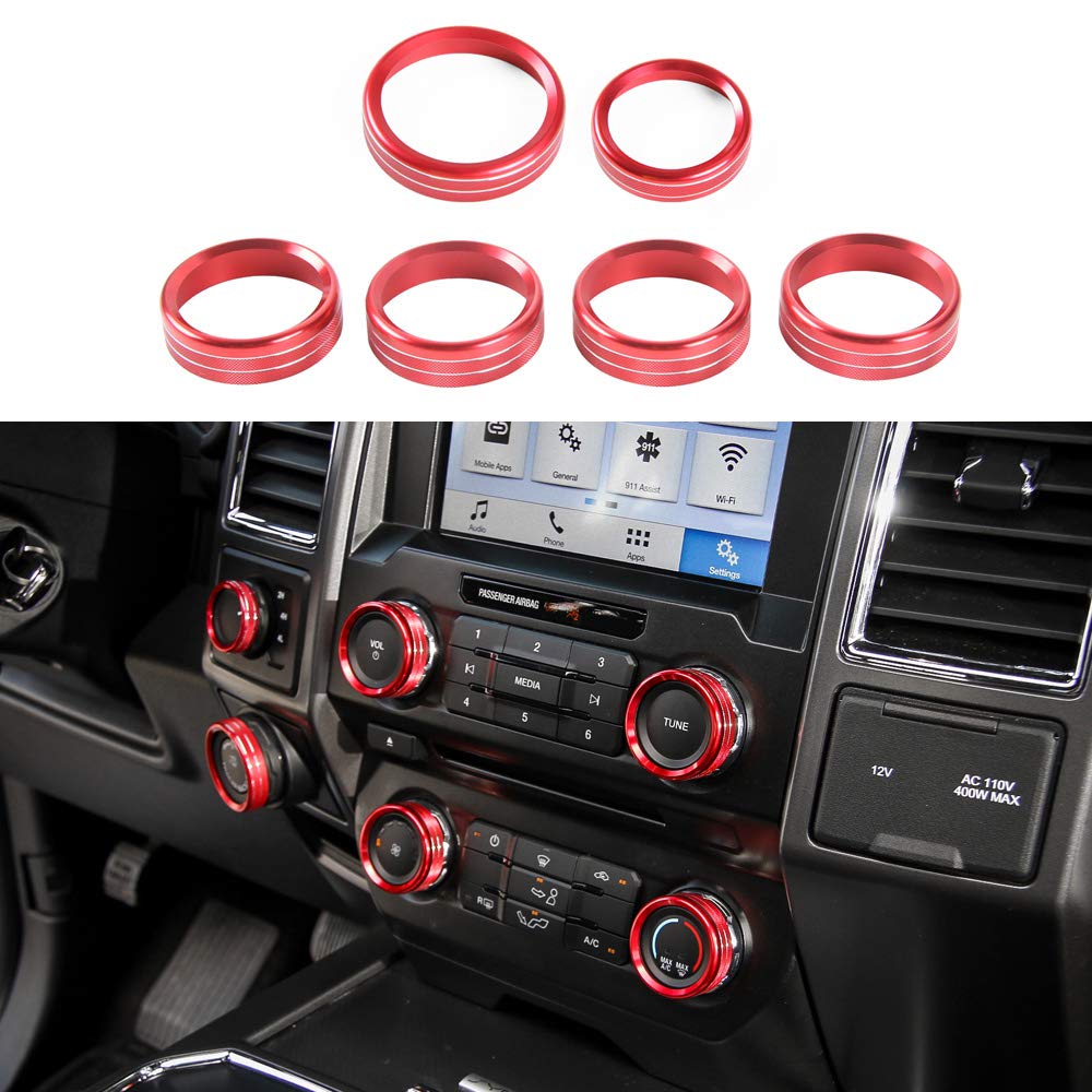 Keptrim For F150 Air Conditioner Switch & Trailer & 4Wd & Vol Knob Button Trim For Ford F150 Xlt 2016 2017 2018 2019, Red Alumin