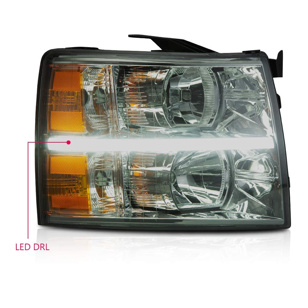 Pit66 Led Bar Headlights, Compatible With 2007-2013 Chevy Silverado 1500/2007-2014 Silverado 2500 3500 & Hd Smoky Lens Chrome Ho