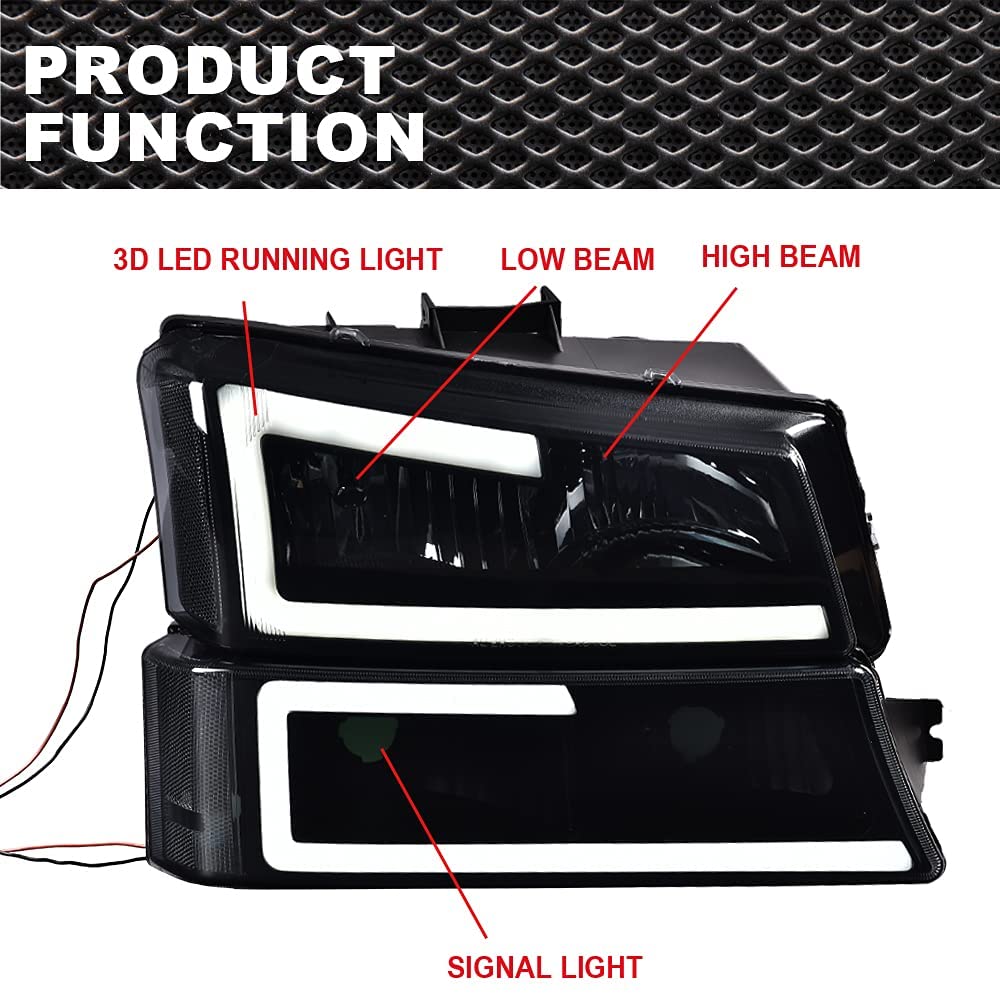 Pit66 Led Headlight Assembly Compatible With Chevy Silverado 1500 2500 3500 Hd Model 03-06/Fit Avalanche 1500 2500(Fit No Claddi