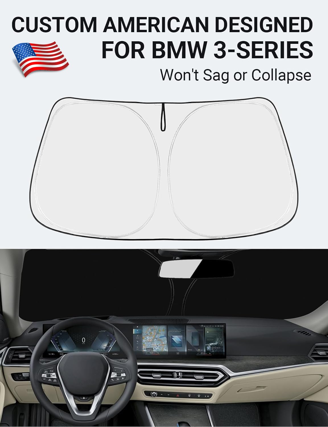Proadsy Front Windshield Sun Shade Foldable Sunshade Protector Custom Fit 2019-2024 2025 Bmw 3-Series 3 Series Accessories 2025 Upgrade