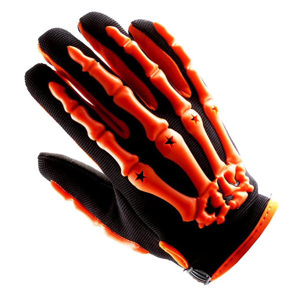 Wow Youth Motorcycle Full Face Helmet Street Bike Bmx Mx Kids Spider Orange + Mx Skeleton Glove Bundle