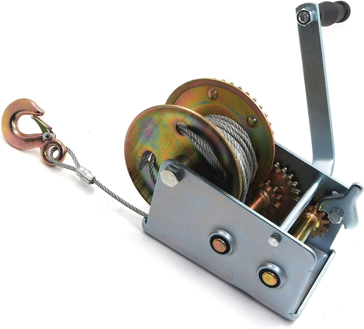 Httmt- 2000Lbs Dual Gear Hand Winch Towing Boat Trailer W/ 33Ft Steel Cable Hand Crank [P/N:Et-Tool003-By20 W/Cable-Raw]