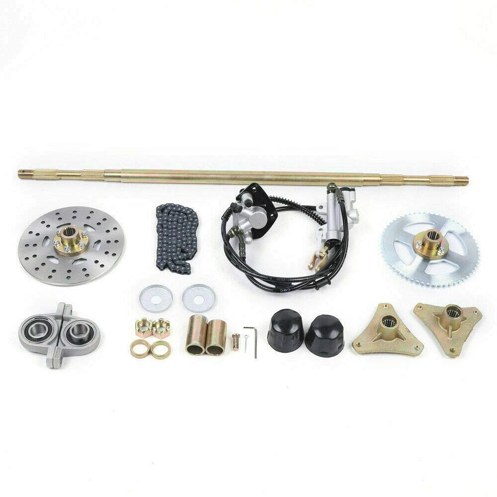 Sallurmose Upgraded 740mm Go Kart Live Rear Axle Complete Kit with Brake Assembly and T8F Chain Sprocket for DIY or Quad Trike G