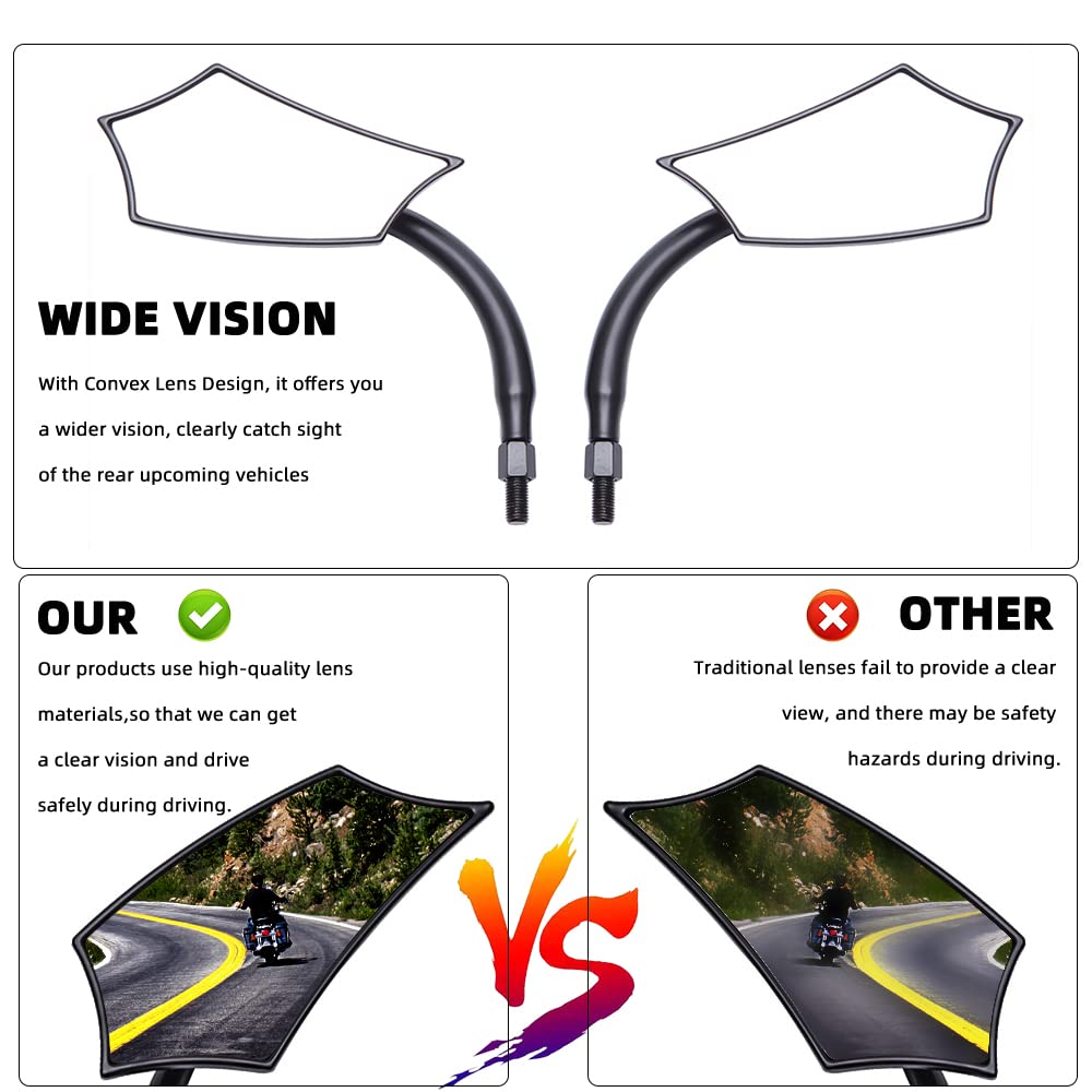 Goodfitment - Black Irregular Shape Motorcycle Mirrors,Upgrade Rearview Motorcycle Mirrors With M8 10 Screws Compatible With Har