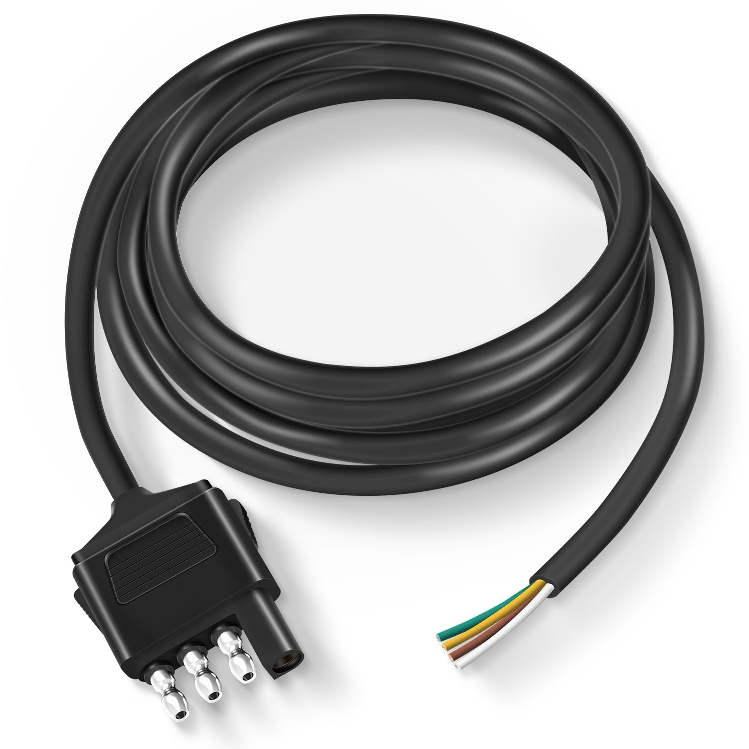 Nilight 4 Way Trailer End Connector 5 Feet Jacketed Cable Heavy Duty 18AWG 4 Pin Trailer Light Plug Pure Copper Trailer Side Mal