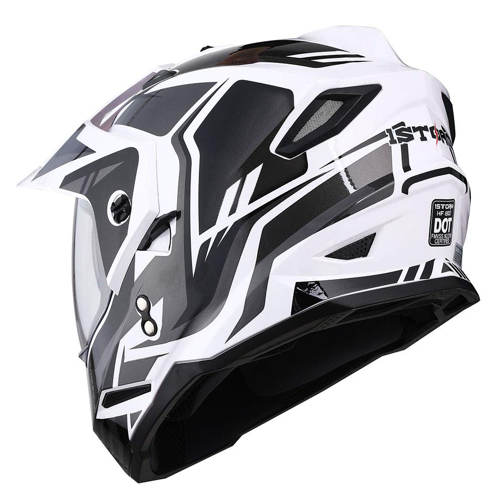 1Storm Dual Sport Motorcycle Motocross Off Road Full Face Helmet Dual Visor Storm Force Black, Size Xxl