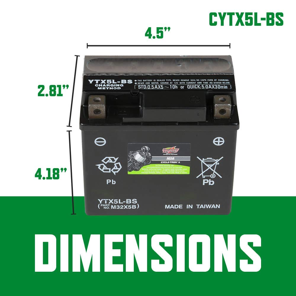Interstate Batteries Ytx5L-Bs 12V 4Ah Powersports Battery 80Cca Agm Rechargeable Replacement For Kawasaki, Polaris, Ktm Motorcyc
