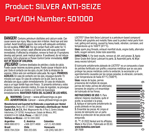LOCTITE 501000 Silver Anti-Seize Lubricant for Automotive: Heavy-Duty, Temperature Resistant, Petroleum-Based Lubricant Compound