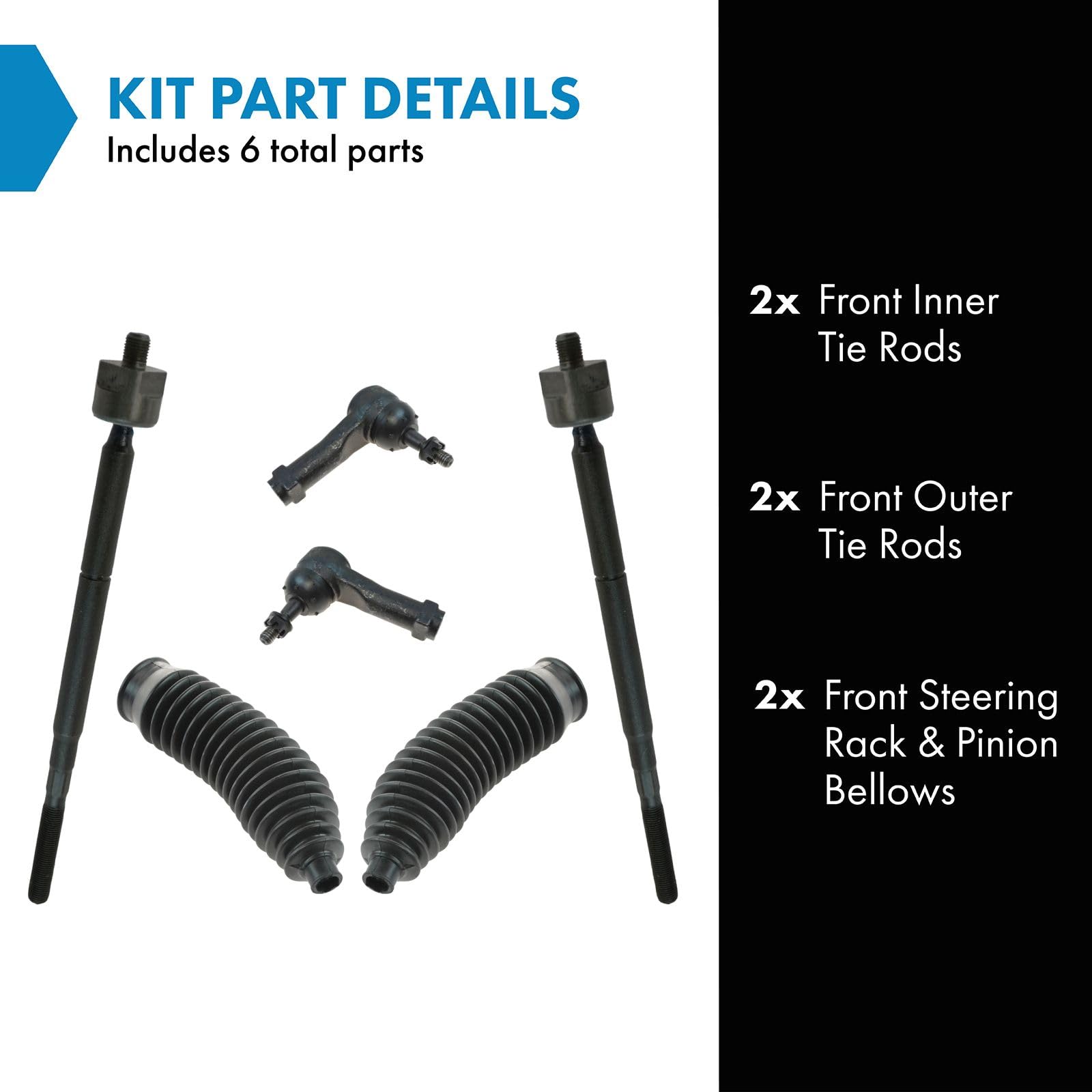 Trq Front Driver & Passenger Side Steering Kit Steering Rack & Pinion Bellow Tie Rod Compatible With 2005-2007 Chevrolet Equinox