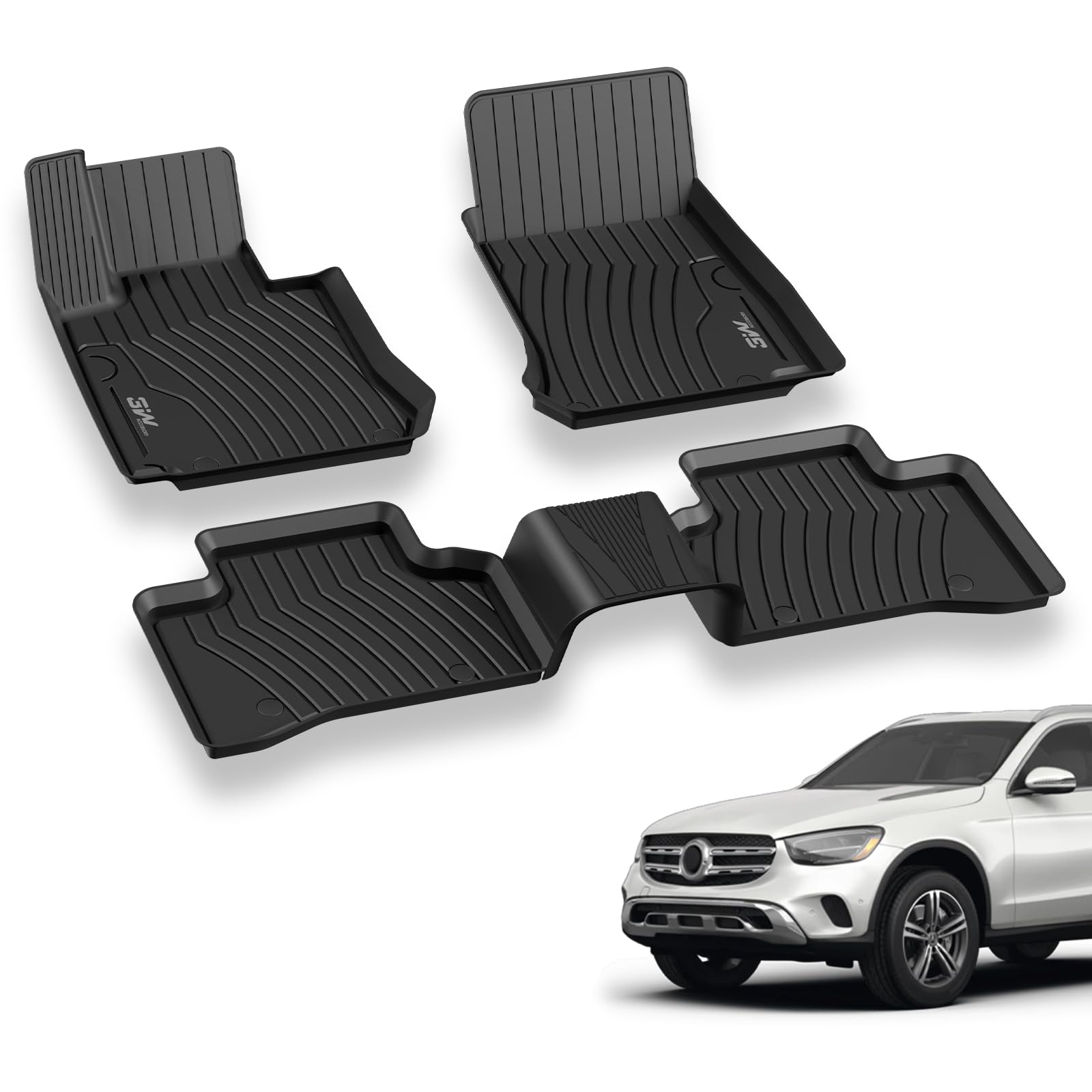 3W Floor Mats Compatible For Benz Glc 2016-2022 Tpe All Weather Custom Fit Floor Liner For Benz Glc 1St 2Nd Row Full Set Car Mat