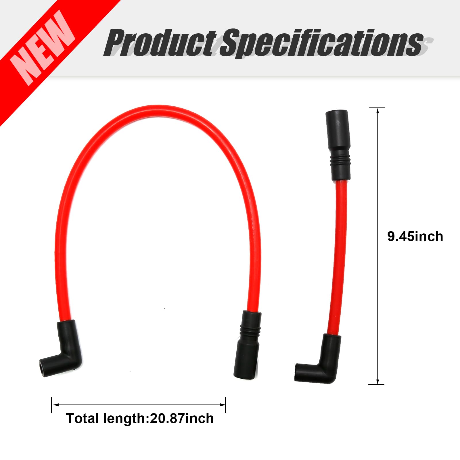 2 Pcs 10.4Mm 10Mm Motorcycle Spark Plug Wire Kit Replacement For Harley Davidson Big Twin Fxd Dyna 2000-2017, Replacement For Harley-Davidson Softail 1999-2017 (Red)