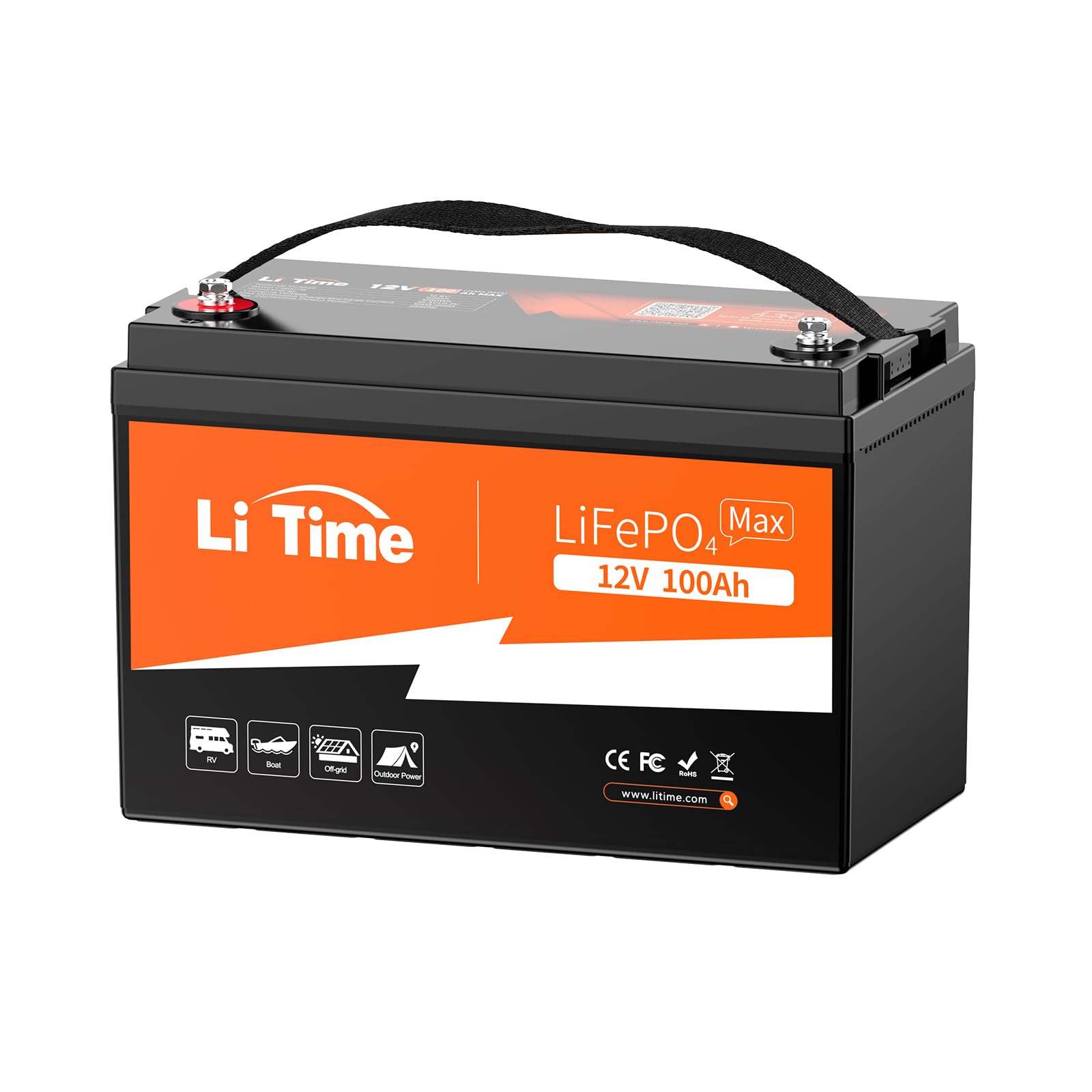 Litime 12V 100Ah Lithium Battery, Up To 15000 Cycles Lifepo4 Battery, Perfect For Rv, Marine/Trolling Motors, Home Energy Storag