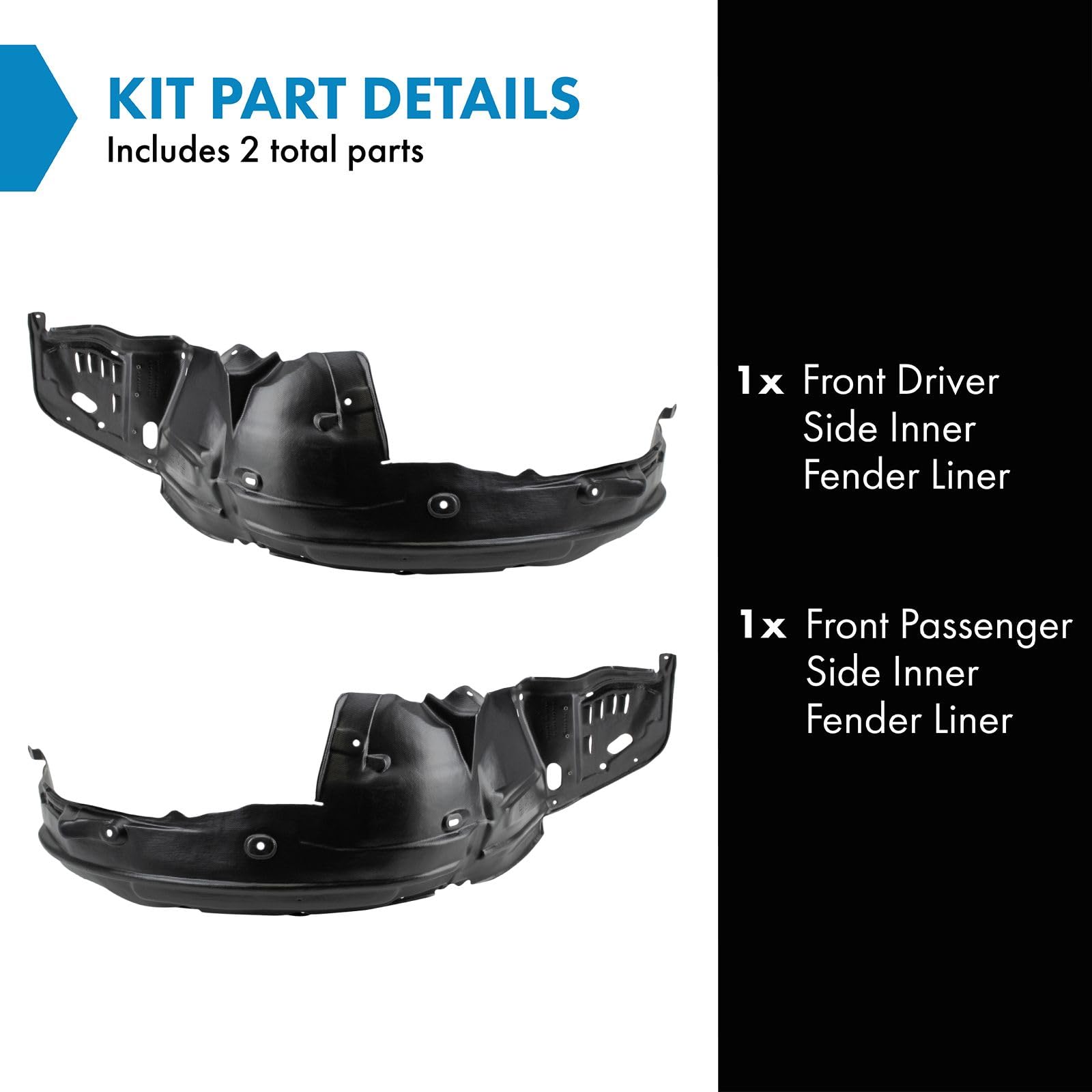 Trq Front Inner Fender Liner Set Compatible With 2008-2012 Honda Accord Ho1248131 Ho1249131