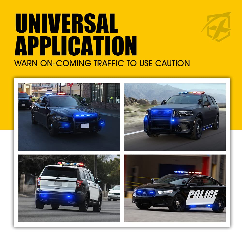 Xprite Blue Led Surface Mount Strobe Police Lights Kit, Emergency Safety Warning Flashing Grille Cop Marker Light For Volunteer Vehicles Trucks Atv Utv Cars Vans Motorcycle - 8Pcs