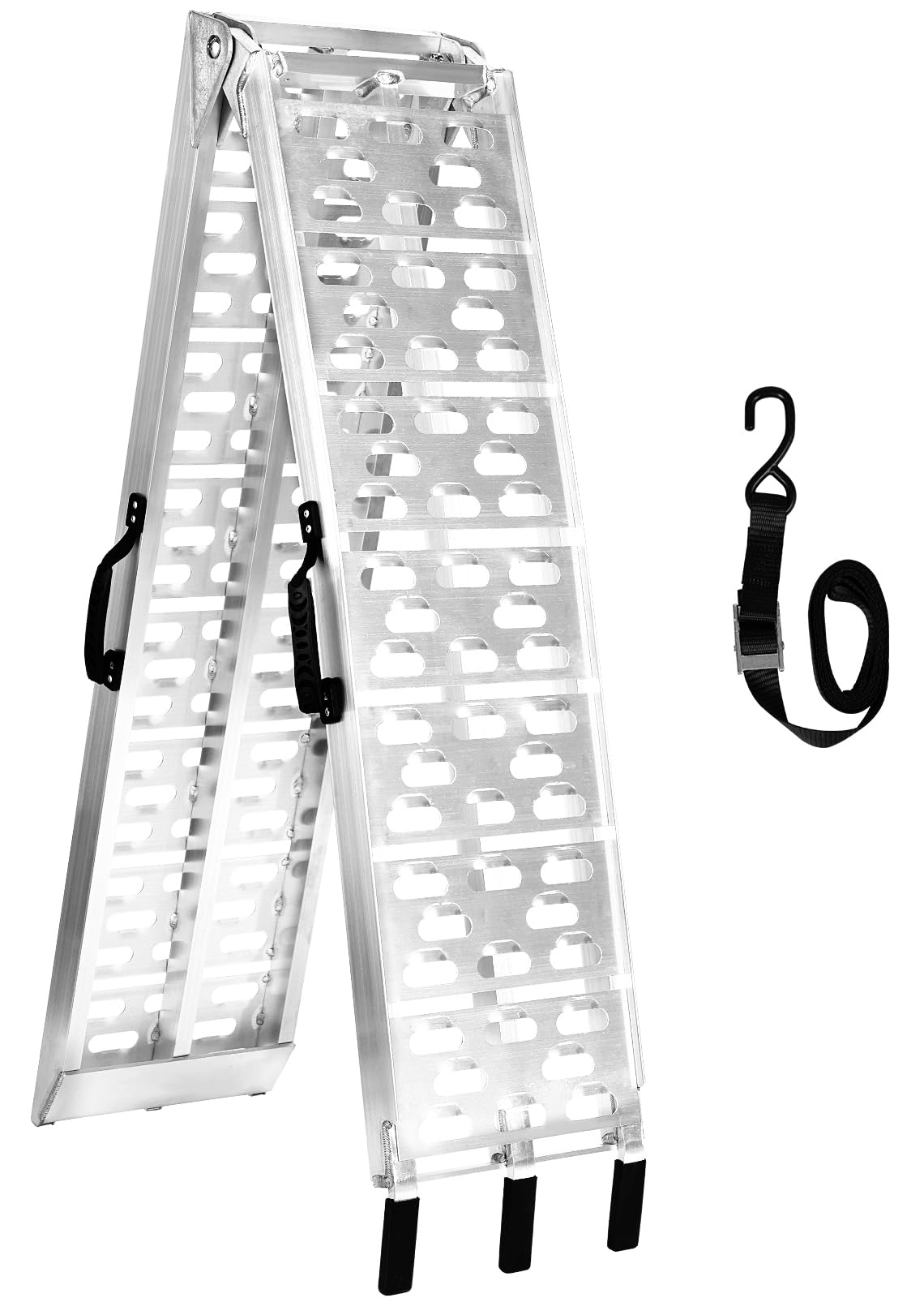 Maxivman Aluminum Motorcycle Ramp With Handle – 750 Lbs Capacity, 7.5Ft Folding Ramp With Load Straps For Pickup Trucks, Dirt Bikes, Motorcycles | 89' L X 12' W | 1 Pc