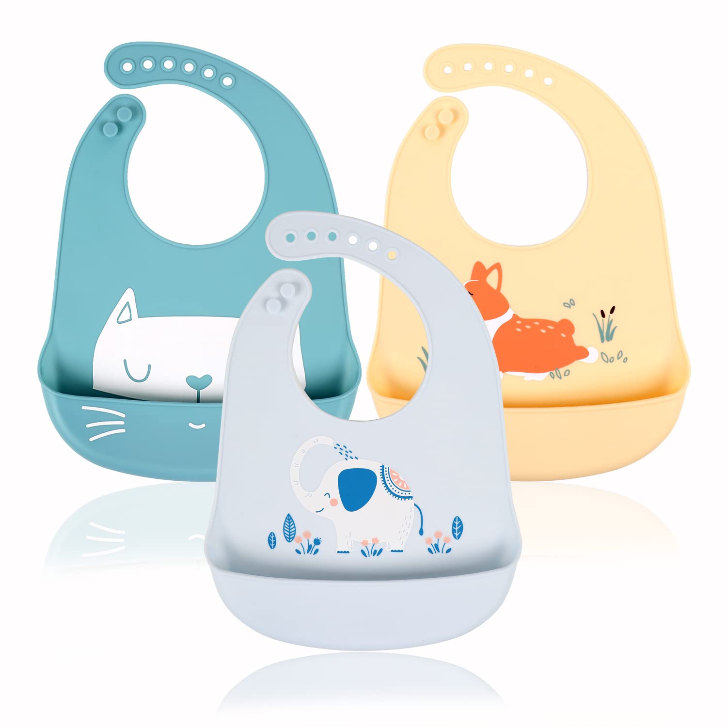 Yingjee Baby Bibs Silicone Bibs 3Pcs For Feeding And Adjustable Waterproof Bibs With Food Crumb Catcher Pocket Soft Easily To Cl