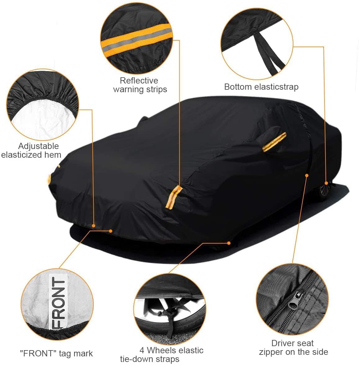 Neverland Sedan Car Cover Waterproof Heavy Duty All Weather Protection Snow Anti-Uv Windproof Outdoor Full Car Cover Fit For Automobiles Bmw/Mercedes-Benz/Honda(For Car Size:183''L X 70''W X 59''H)