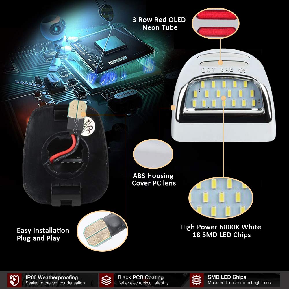 D-Lumina Red Oled Neon Tube Chrome Led License Plate Light Assembly Fit Chevy Silverado Gmc Sierra 1500 2500 3500 Suburban Tahoe Yukon Xl Cadillac Escalade Ext, Rear Tag Lamp 6000K White 2-Pieces
