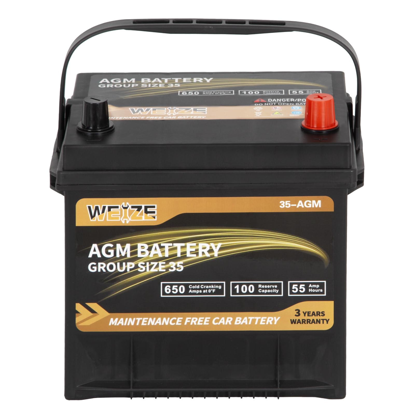 Weize Platinum Agm Battery Bci Group 35 Automotive Battery, 100Rc, 650Cca, 36 Months Warranty