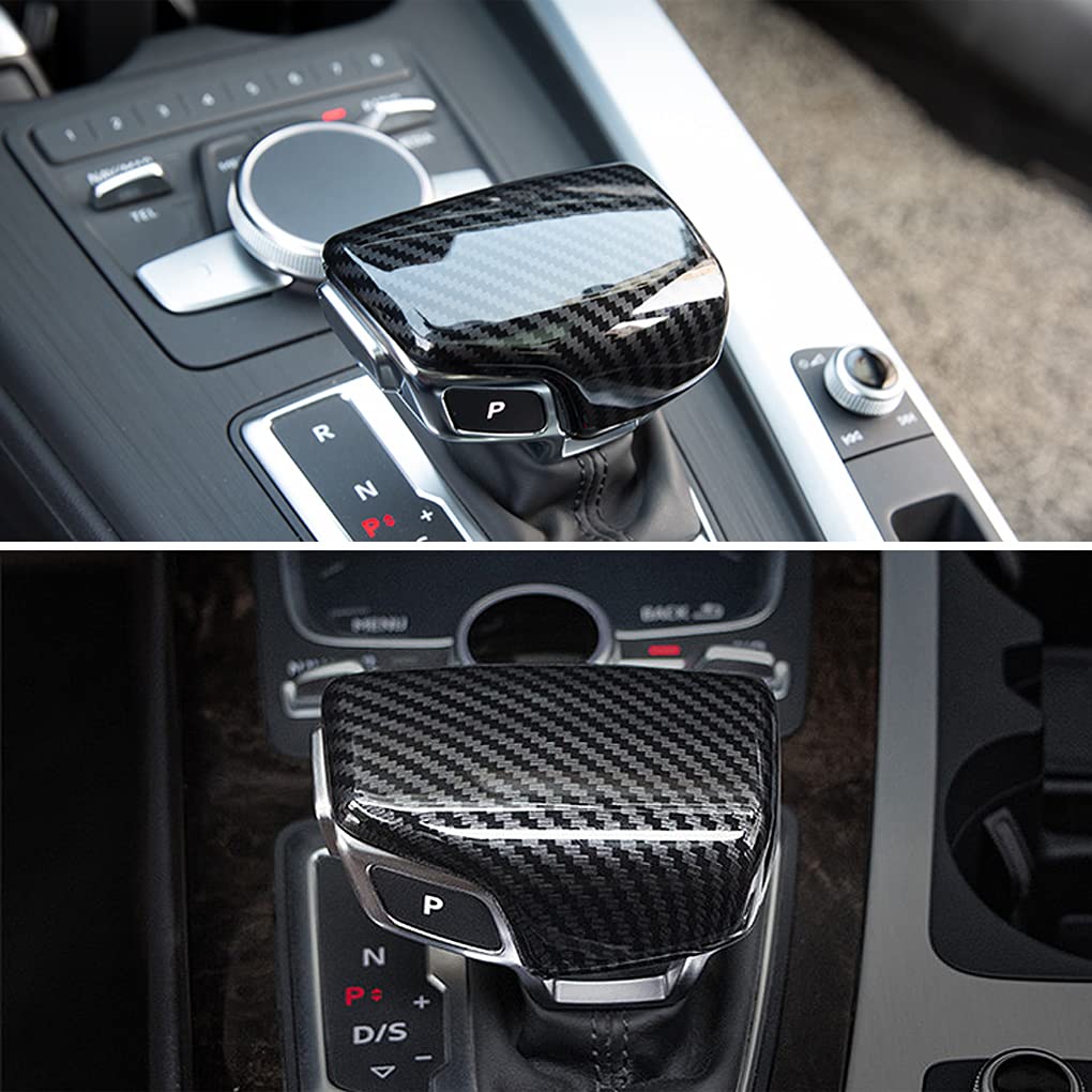 Jinzhao Sport Style Carbon Fiber Print Gear Shift Knob Cover Trim Replacement For Au-Di A4 S4 2017-2023 /A4 Allroad 2017-2022/ A5 S5 2017-2023/ Q5 2017-2023/Sq5 2018-2023/ Q7 2017-2019/