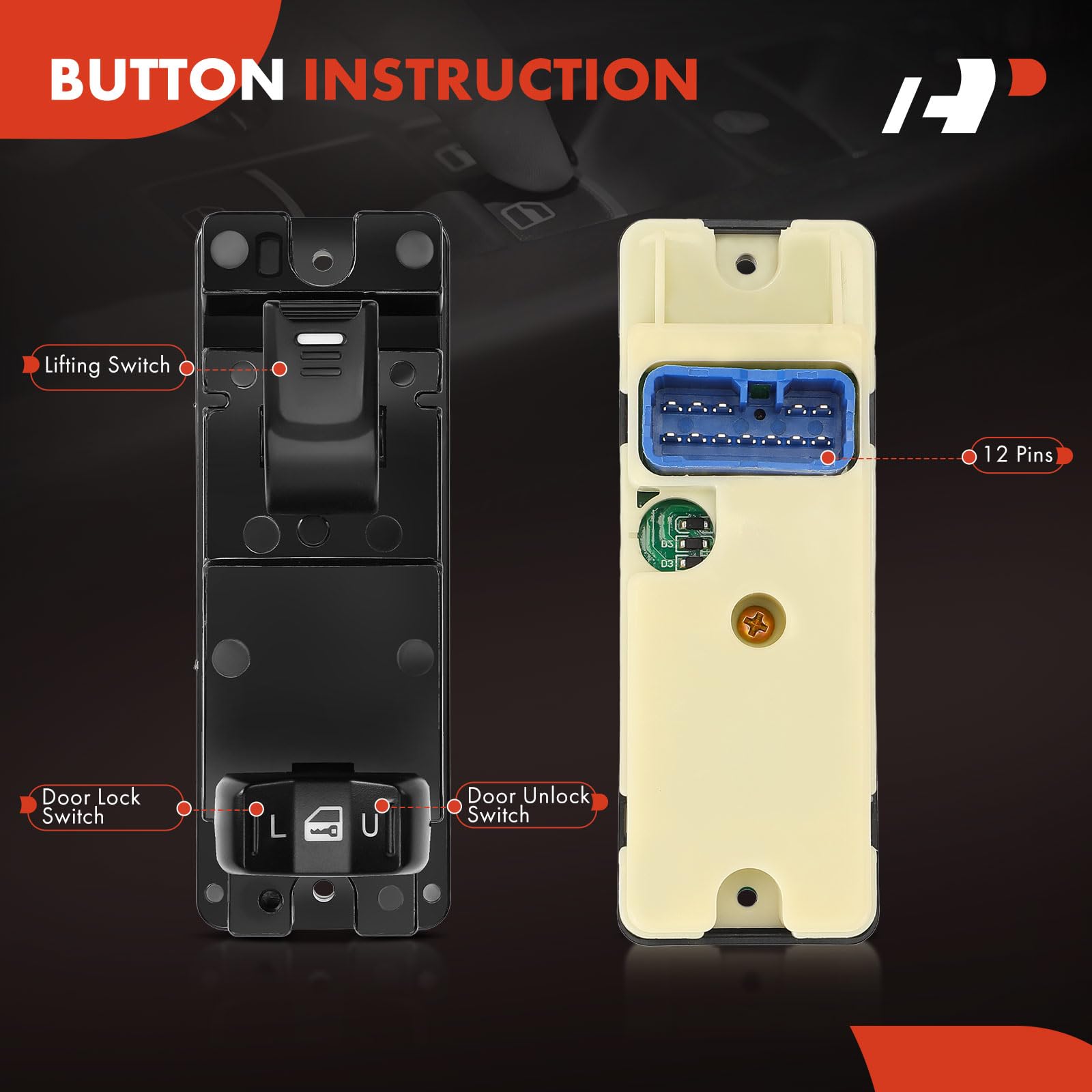 A-Premium Right Passenger Side Power Window Switch Compatible with Chevrolet Colorado 2004-2012, GMC Canyon 2004-2012, Hummer H3 2006 2008-2010, Isuzu i-280 i-350, Replace# 15205244