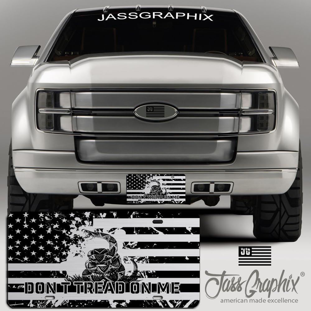 Jass Graphix Don'T Tread On Me License Plate - American Flag & Gadsden Snake Design, Durable Material, 12''''X6'''' Patriotic Ca