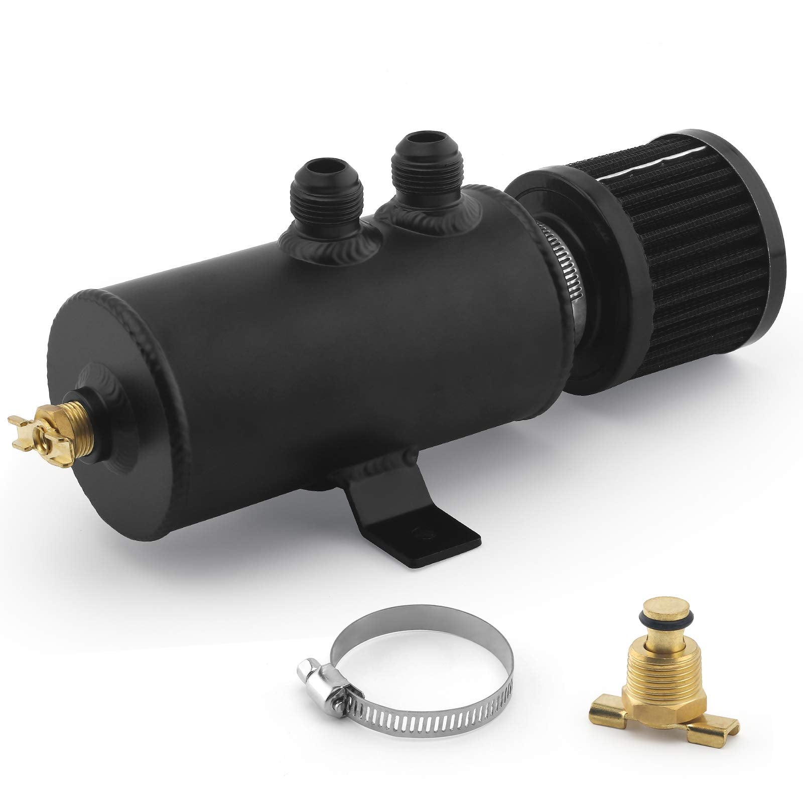 Muge Racing Universal Oil Catch Can Tank Kit Polish Baffled Reservoir With Breather Filter With 3/8'' Fuel Line,Aluminum,Black (
