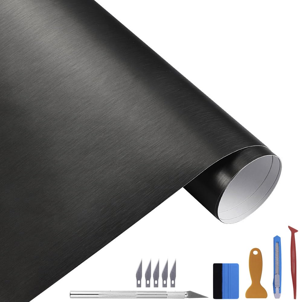 Lzlrun Free Tool Kit Black Satin Metallic Brushed Vinyl Tape For Black Out Chrome Delete Window Trim Door Trim (1Feet X 10Feet)