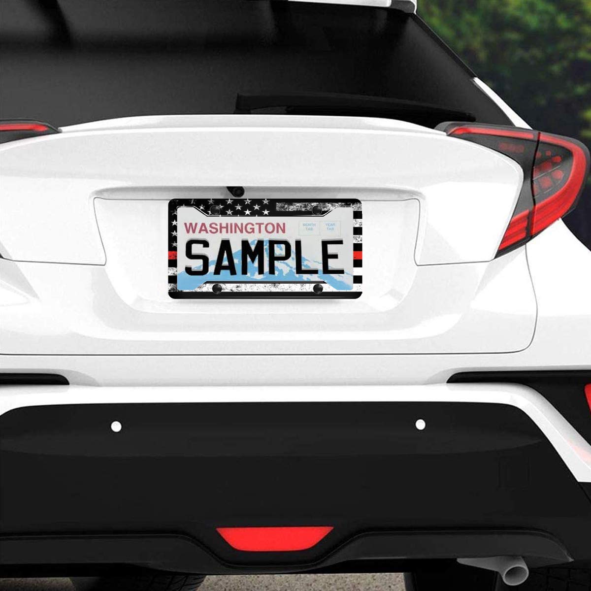 Personalized License Plate Frame Metal Aluminum Red Line Flag Firefighters License Plate Cover Car Tag Holder With 4 Holes And Screws For Women Men Auto For Usa Canada Vehicles Standard(12X6)