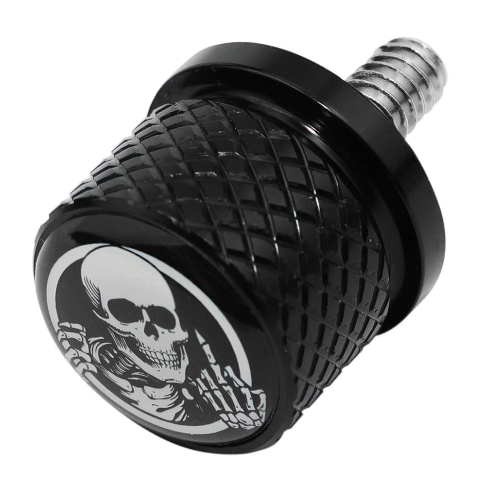 Stainless Knurled Fender Seat Bolt Screw 1/4 ''-20 Thread Compatible With Harley 1996-2020 - Skeleton Middle Finger (Black Seat