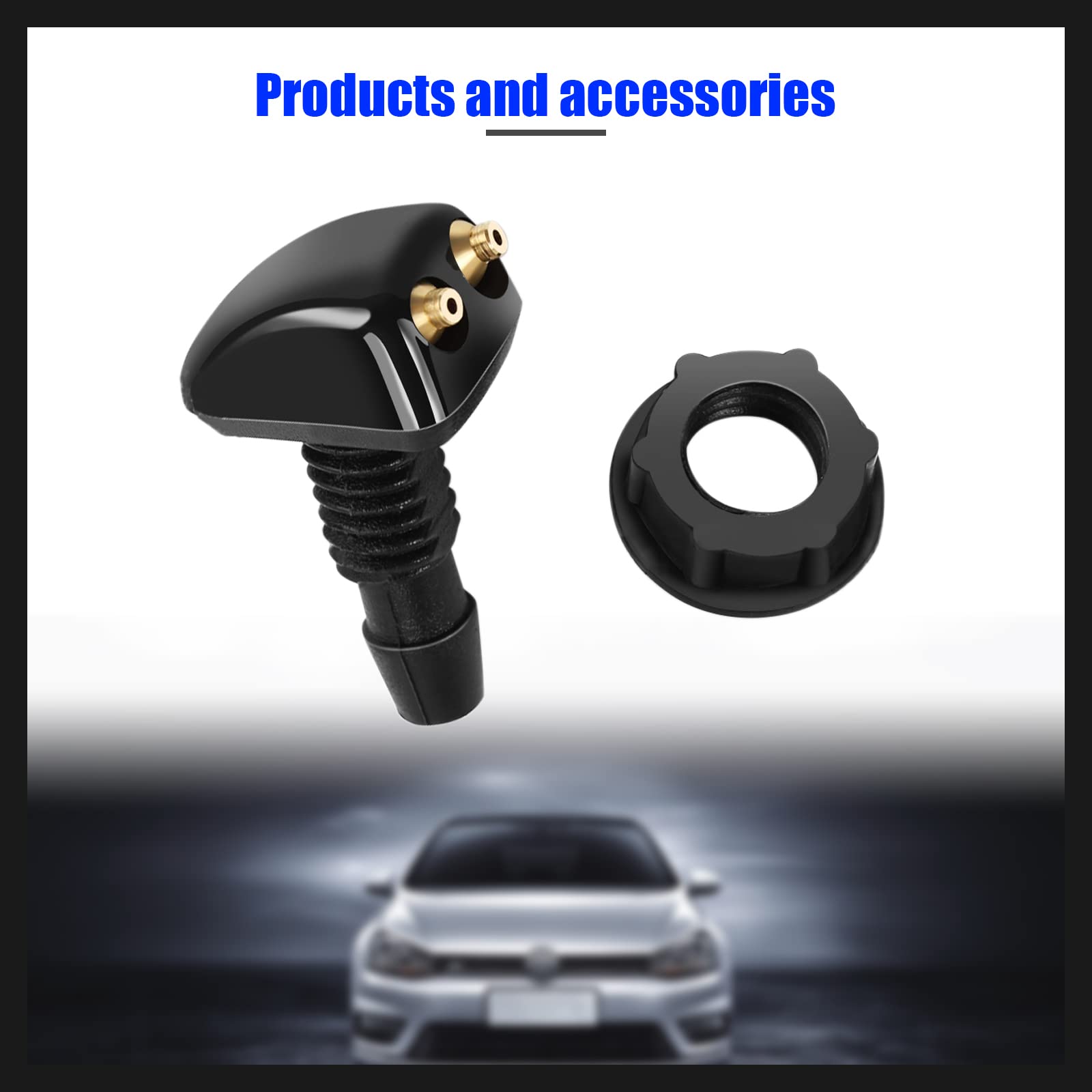 Gseigvee Pack-2 Front Windshield Washer Nozzles, Double-Hole Jet Straight Column Water Sprayer, Window Wiper Nozzle, Fit For Most Cars Washer Spray Jet Kit (Black)
