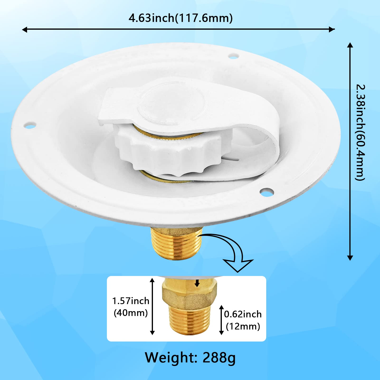 Rv City Water Fill Inlet Flange Check Valve Water Hookup Connector 3/4 Nh Female To 1/2 Npt Male Mount Lead-Free Brass Flush Rv Water Backflow Preventer With Dust Plug For Rv Camper Motorhome