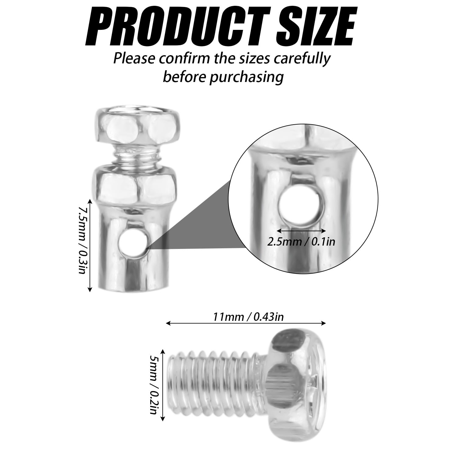 NQEUEPN 20pcs Universal 1/8'' Throttle Brake Cable Ends, Go Kart Throttle Cable Stops Locks Bicycle Brake Cable Crimp Ends for B