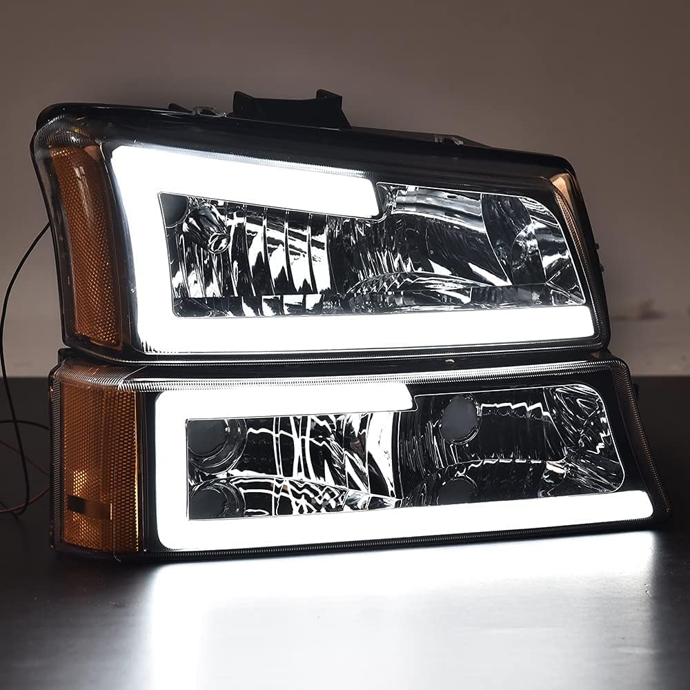 Pit66 Led Headlights, Compatible With 2003-2006 Chevy Silverado 1500 2500 3500 Hd 2003 2004 2005 2006, Compatible With 2003-2006 (Clear Lens Amber Corner(C Led Style))