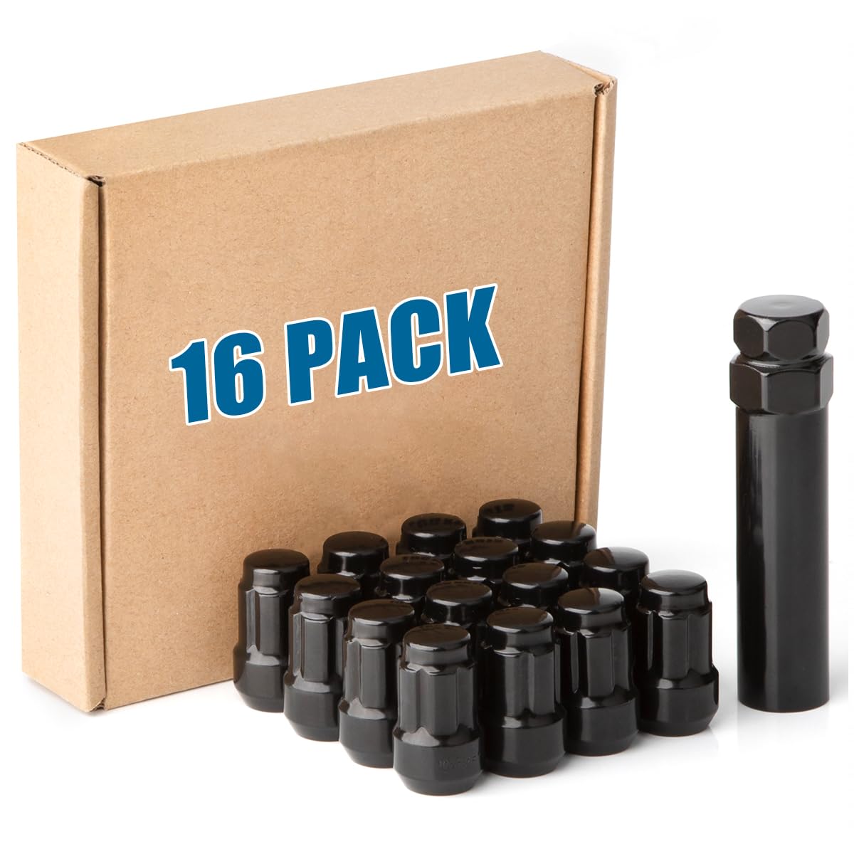 JiiinMiiin 16PCS M10x1.25 ATV Lug Nuts, Closed End 6 Spline 10x1.25 Lugnuts, 60 Degree Cone/Acorn Seat with 1 Socket Key, Black -Like New
