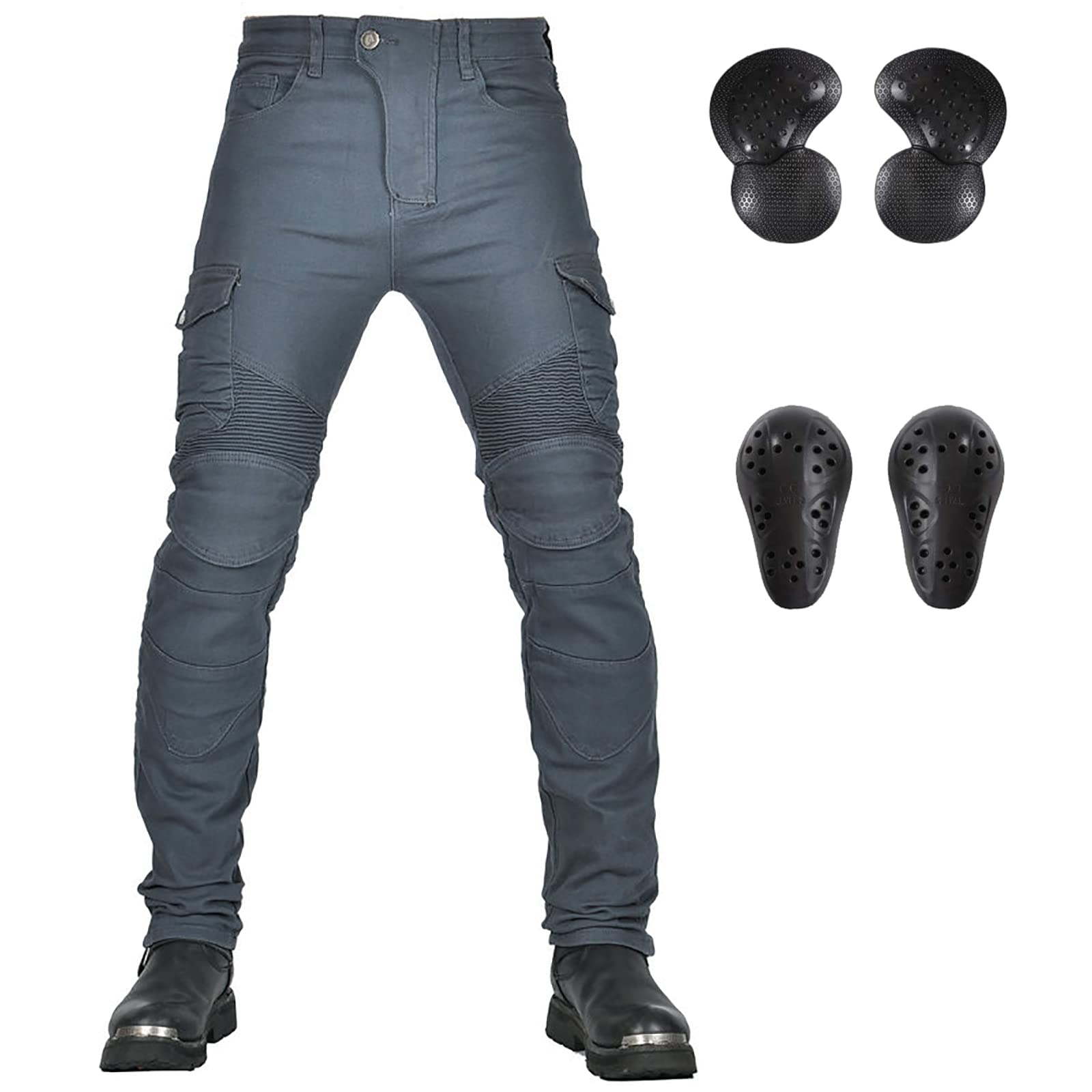 LOMENG Motorcycle Pants Motorbike Riding Denim Jeans Biker Motocross Pants with CE Removable Armored for Men Grey M