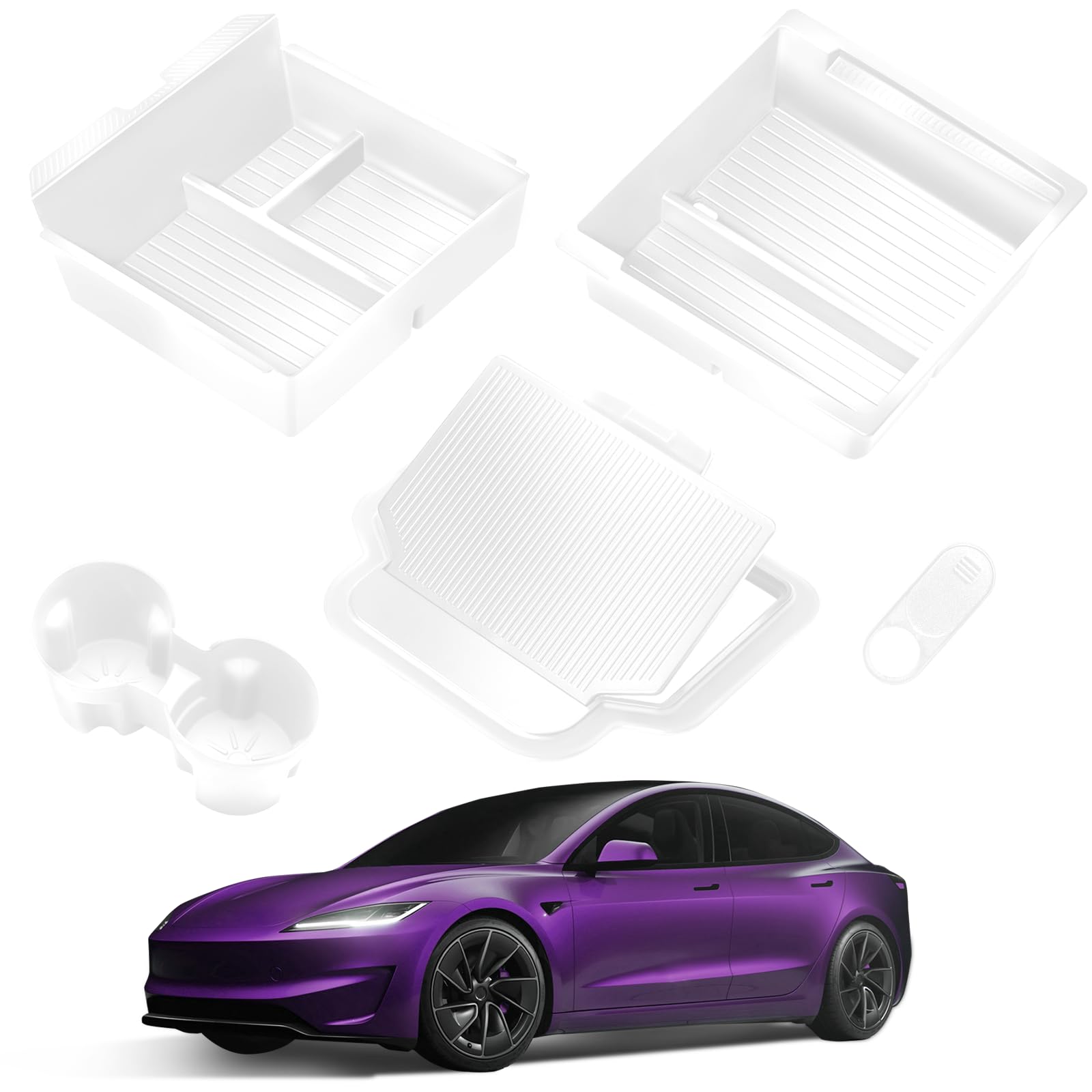 Tsldrv 2025 Upgrade Center Console Organizer Tray For Tesla Model 3 Highland 2024 2025 [Slide Smoothly] Armrest Hidden Organizer