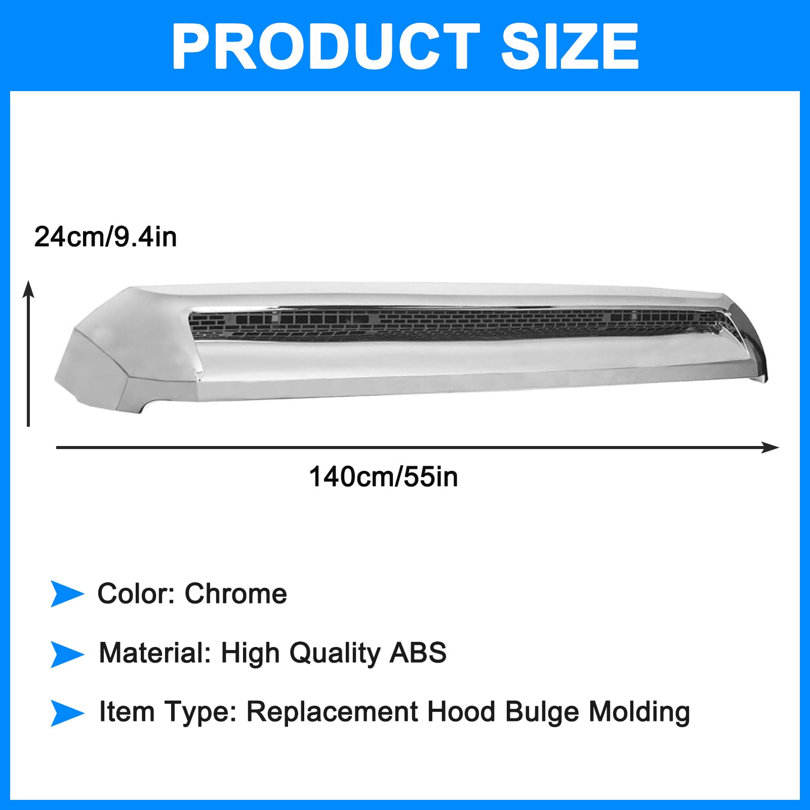 Collect Light Front Upper Hood Bulge Molding Grille Trim for Toyota Tundra 2014-2021, Chrome, Plastic, Grille Hood Scoop