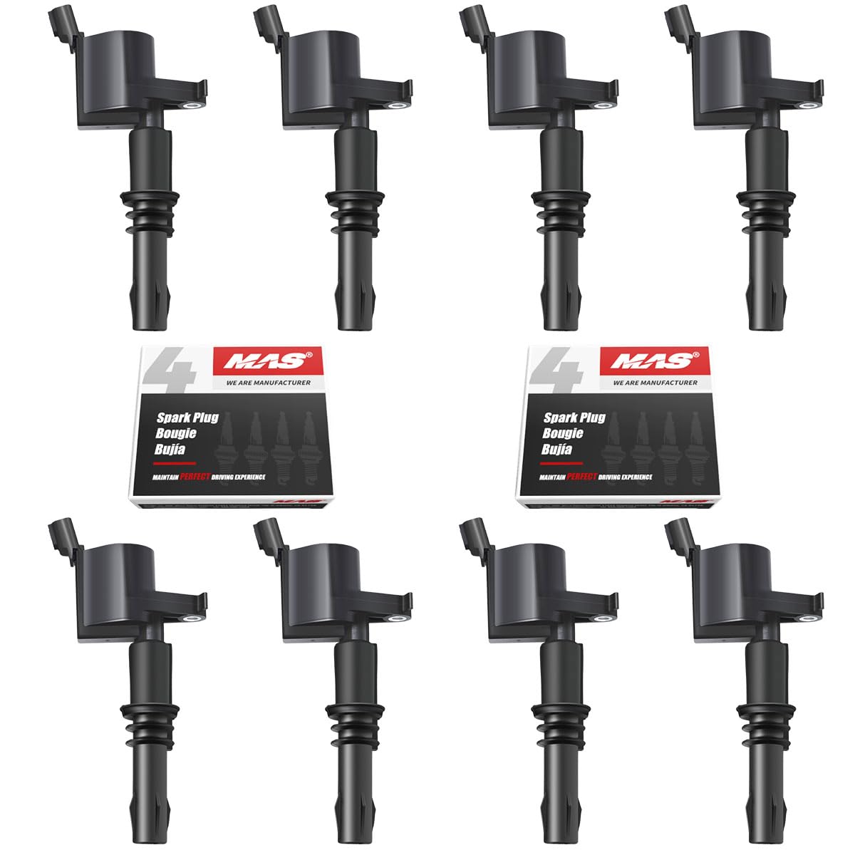 MAS Ignition Coils DG511 & SP515 SP546 Spark Plugs Compatible with Lincoln Expedition F150 F250 V8 5.4L Engine Sets of 8