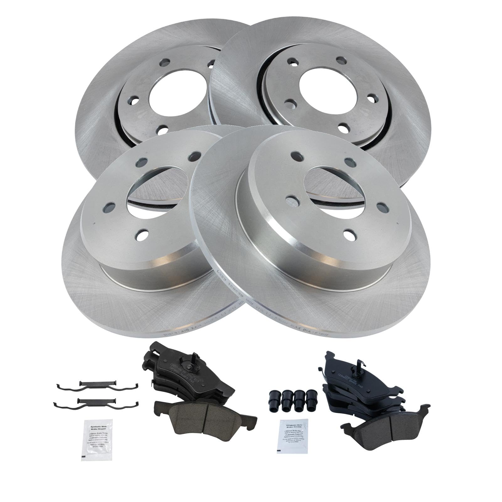 Trq Front And Rear Brake Pad & Rotor Kit Brake Pads Brake Rotor Ceramic Compatible With 2001-2007 Chrysler Town & Country Dodge