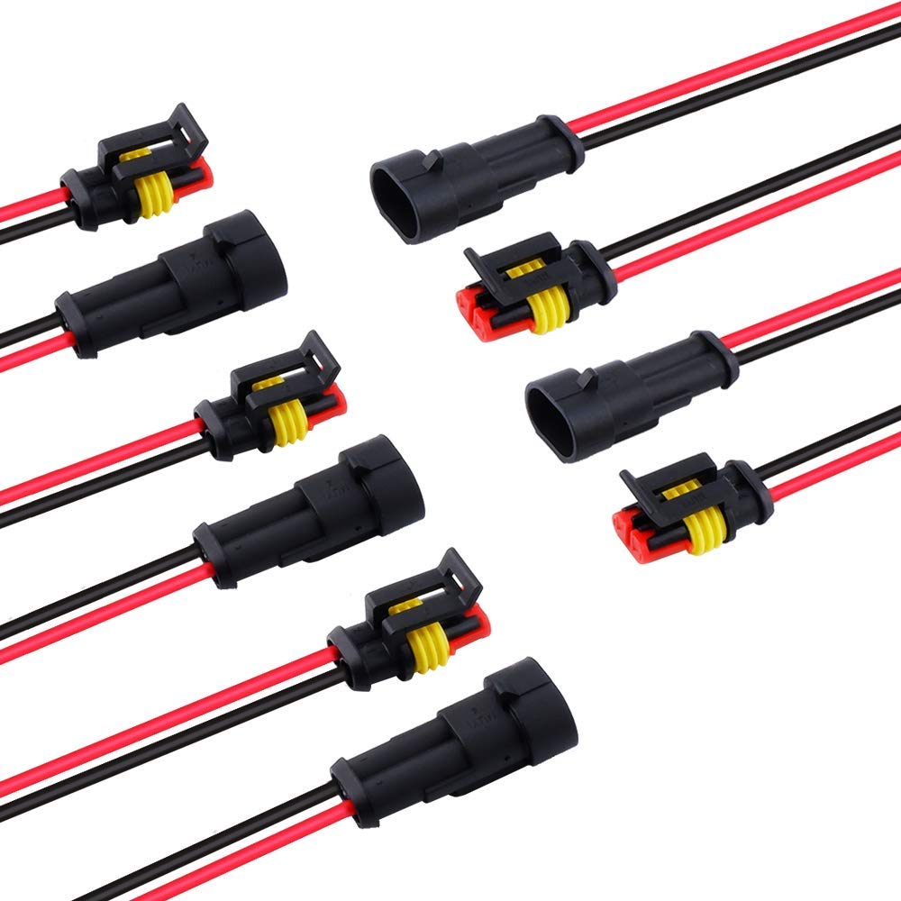 MUYI 5 Kits 2 Pin Connector 18AWG Waterproof Wire Connector 1.0mm Quick Disconnect Wire Connectors 1.5mm Series Automotive Water