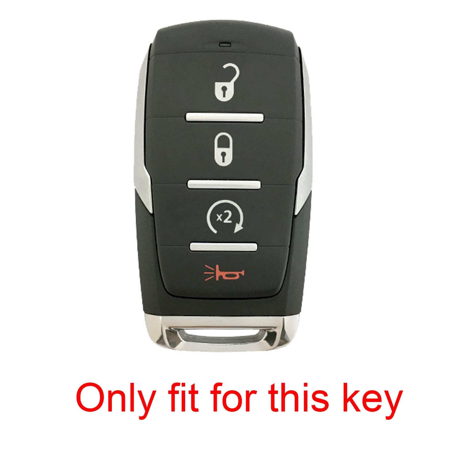 Btopars 2pcs 4 Buttons Silicone Rubber Remote Smart Key Fob Case Cover Protector Holder Compatible with Dodge Ram 1500 2019 2020