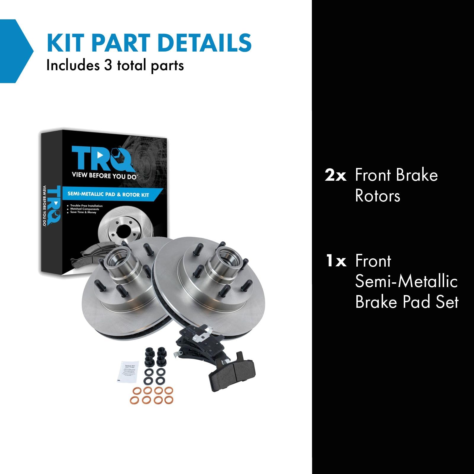 Trq Front Brake Pad & Rotor Kit Brake Pads Brake Rotor Semi-Metallic Compatible With 1995-1998 Chevrolet C2500 1996-2002 Express