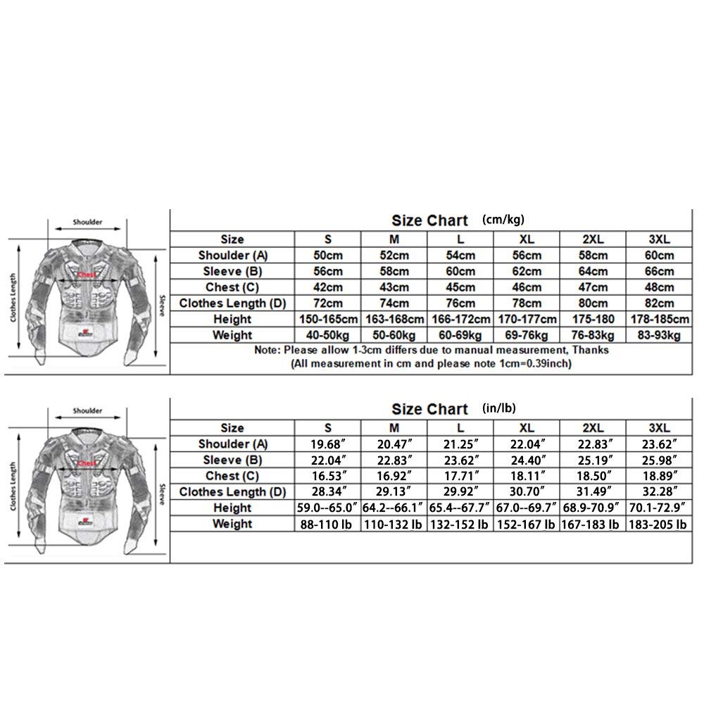 HEROBIKER Motorcycle Full Body Armor Jacket spine chest protection gear Motocross Motos Protector Motorcycle Jacket Armour (Larg
