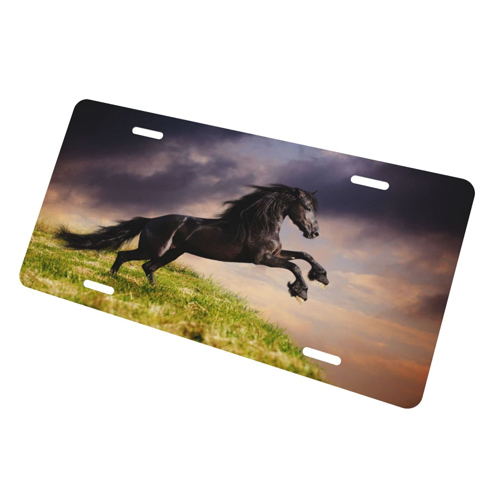 Snowmolle Friesian Black Horse Running License Plate Decorative Car Front License Plate Cover Vanity Tag Metal Car Plate Aluminum Novelty License Plate For Men/Women Car 6 X 12 Inch
